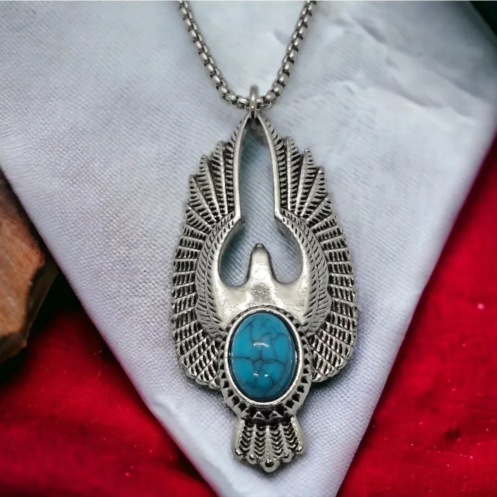 Eagle Wing Turquoise Necklace Thunderbird Western Tribal Stainless Steel Pendant